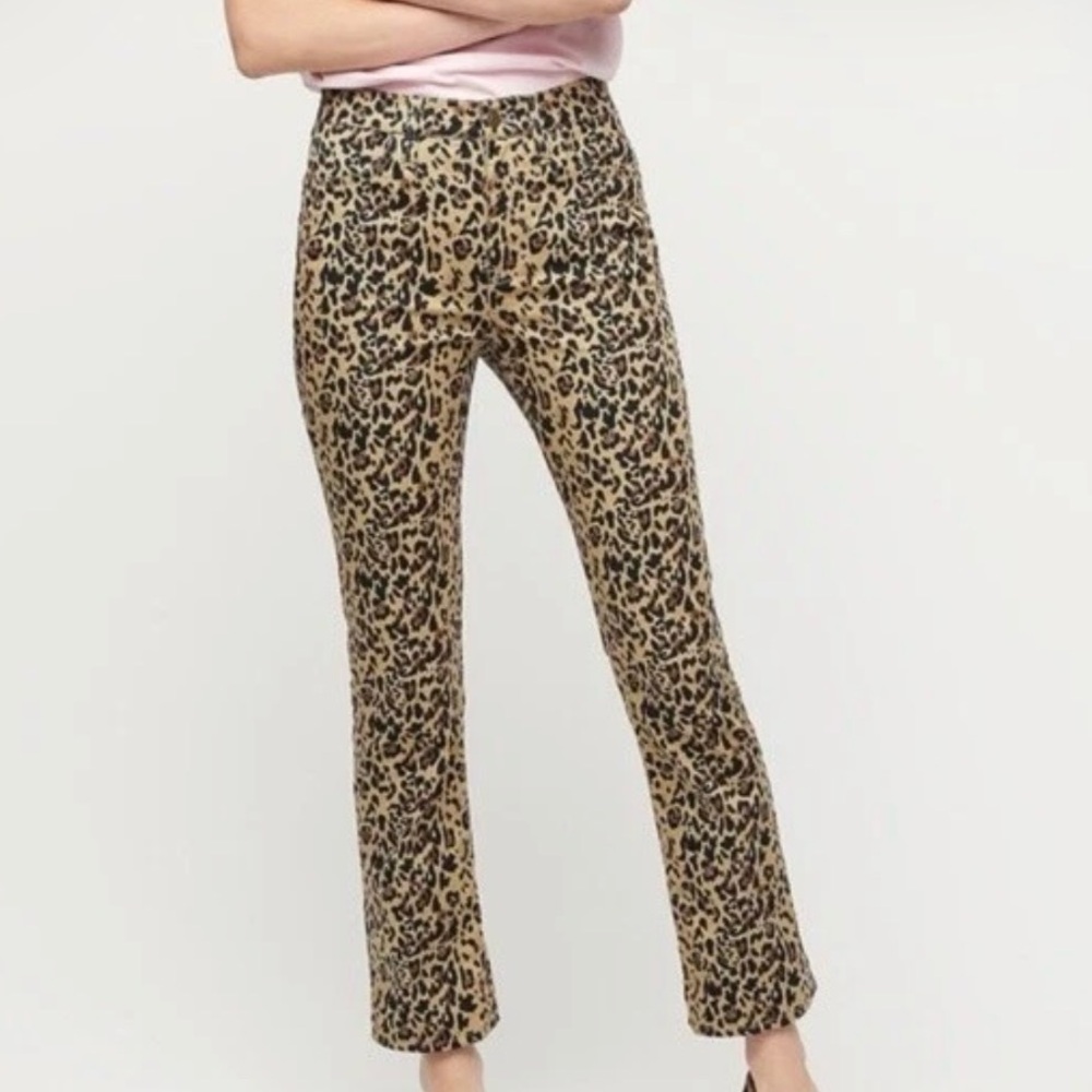 J.Crew Leopard Print Straight Leg Pants Tan Brown Black High Rise Size 27